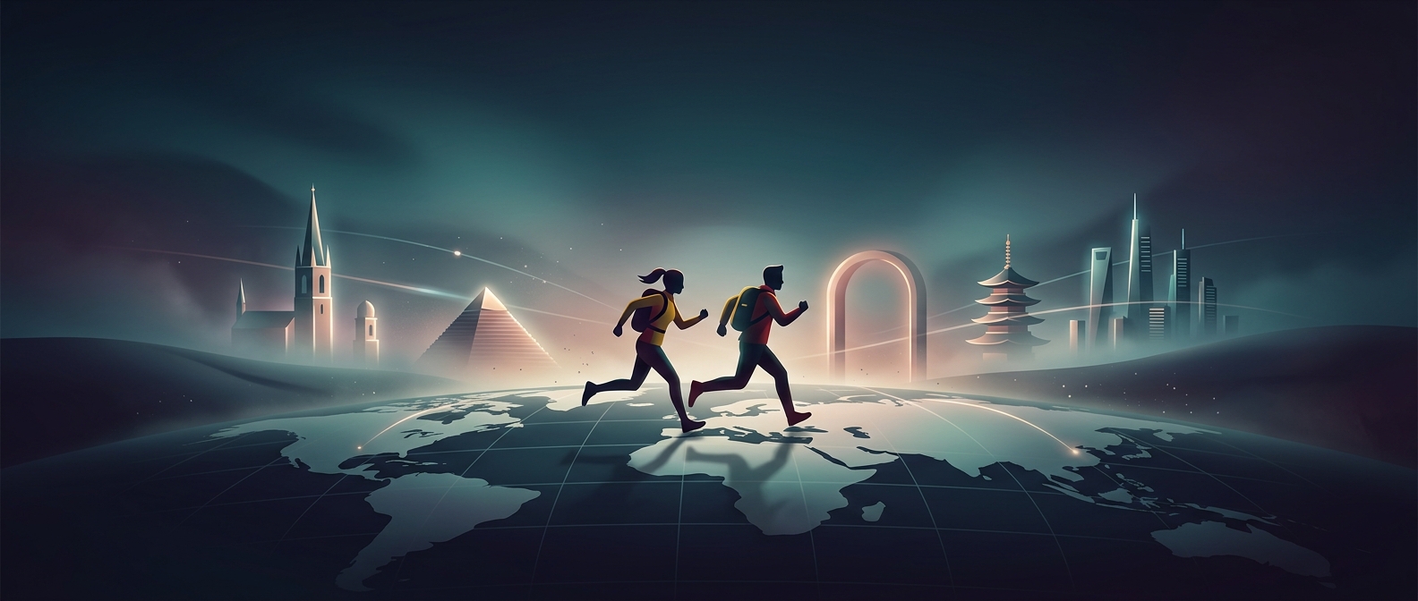 Amazing Race contestants frantically run across the globe