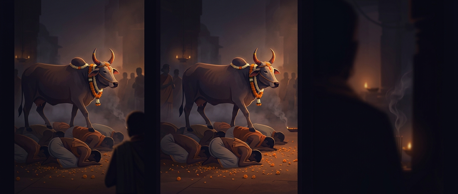 Some villagers let cattle trample them for luck