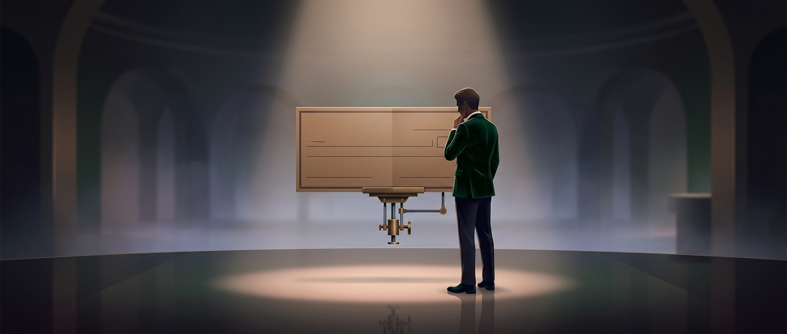 Answering obscure trivia for giant cardboard checks