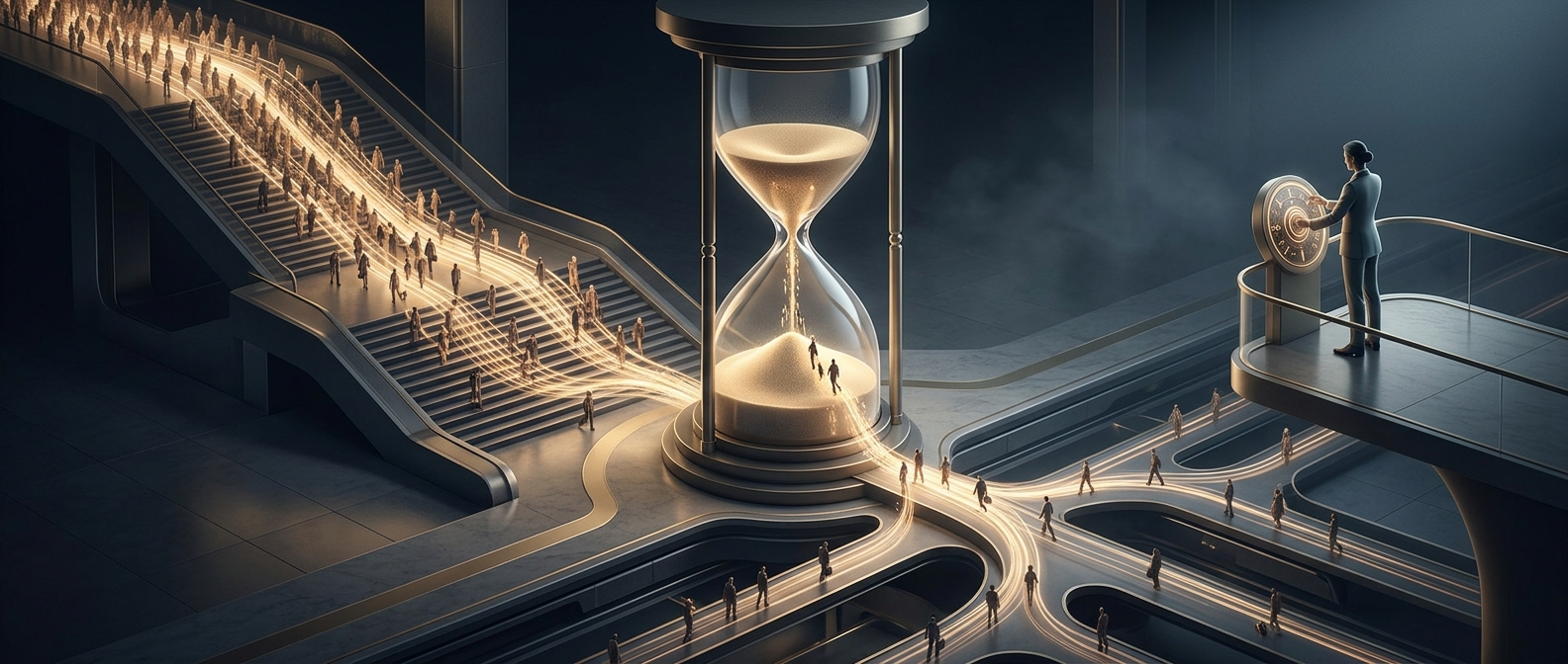 Dwell time manipulation controls passenger flow
