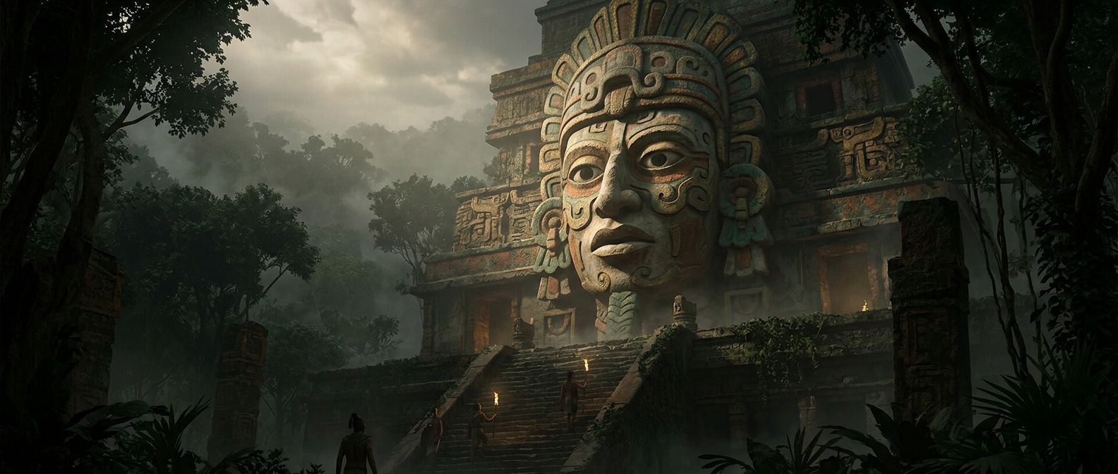 Mesoamerican stucco masks adorned massive temple facades