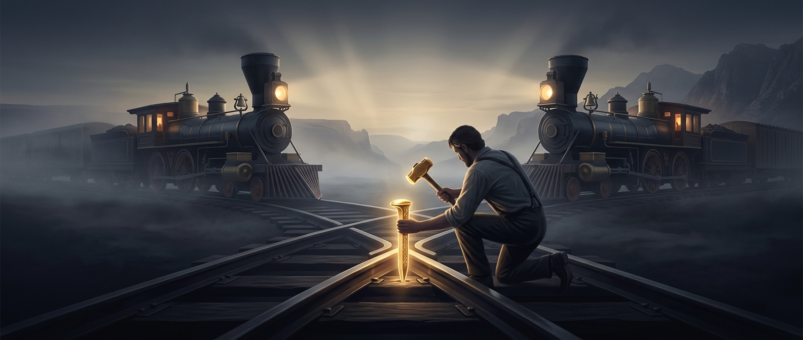 Golden spike connected opposite American coasts by rail