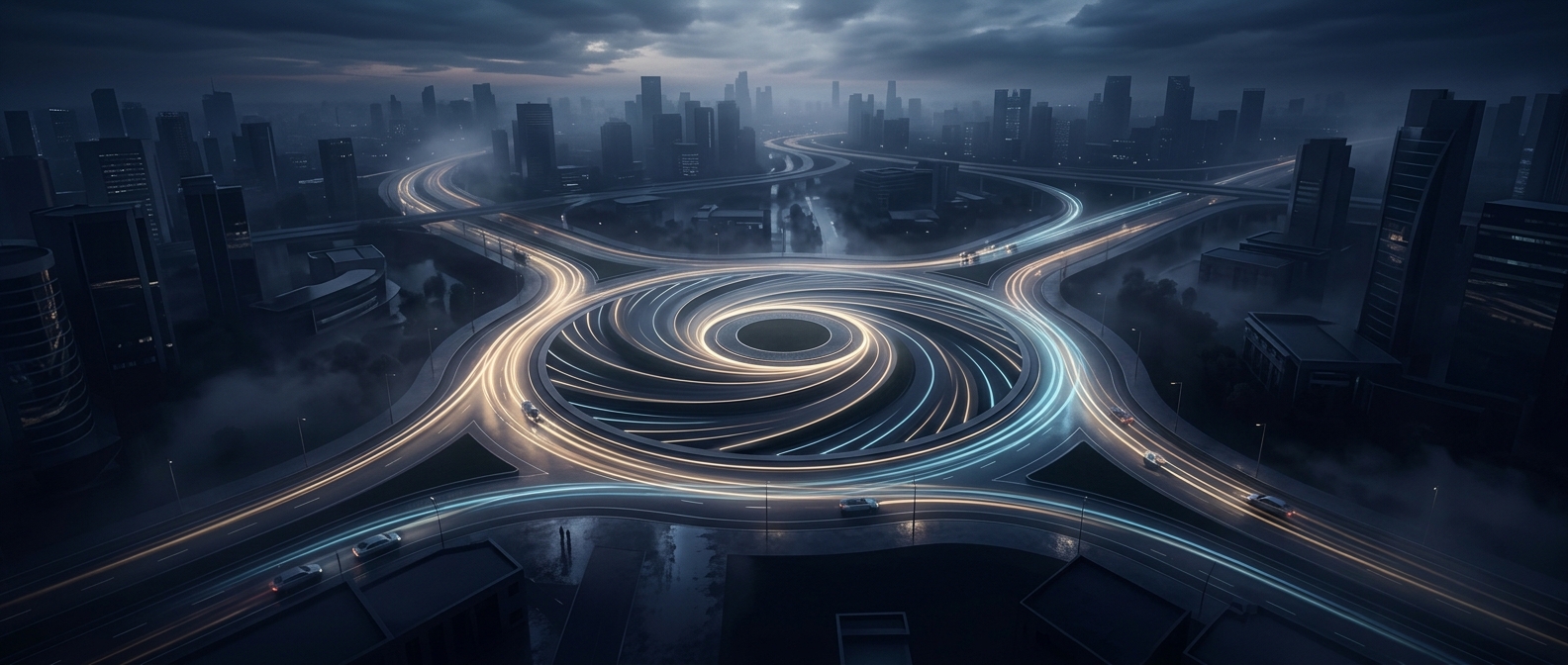 Roundabouts use geometry to control movement flow