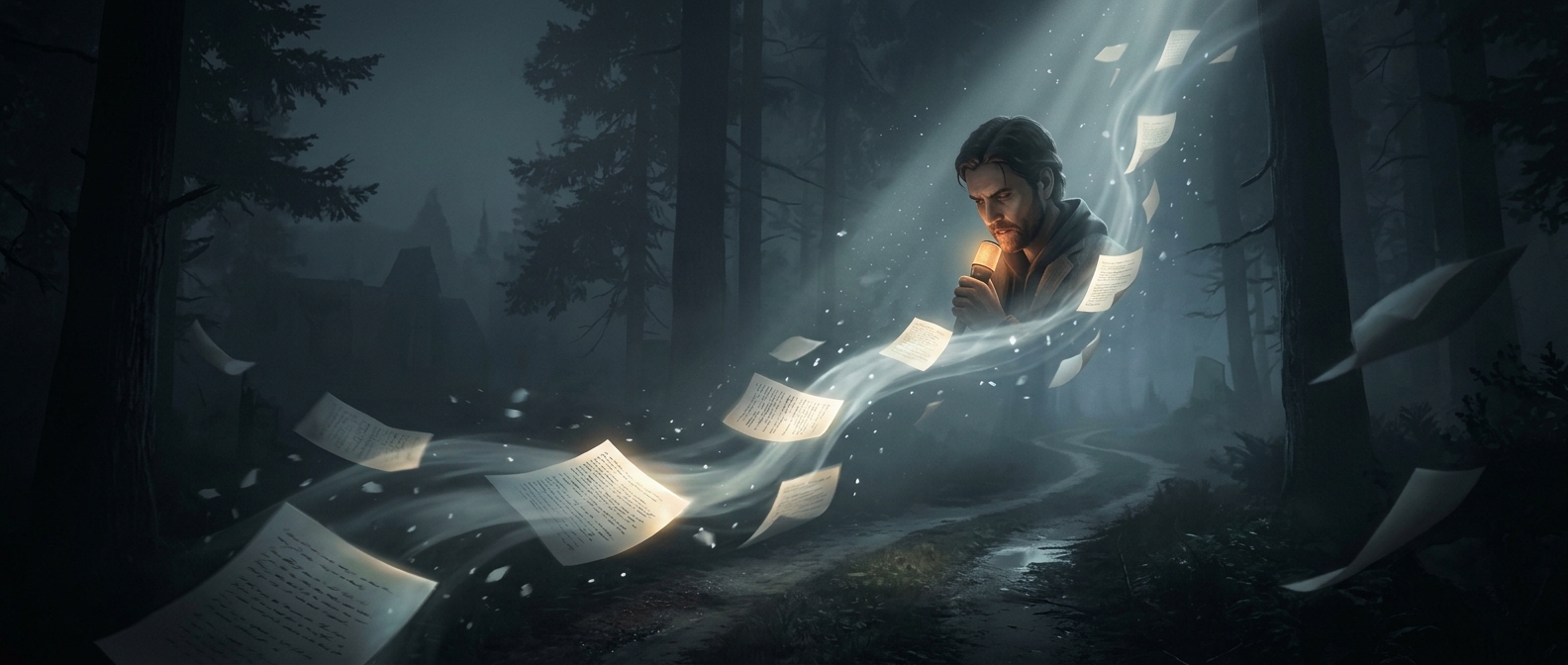 В Alan Wake есть страницы книги, которые озвучивает главный герой