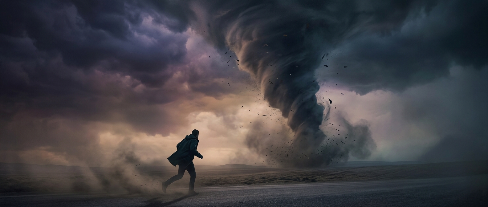 Fleeing from rotating columns of violent wind