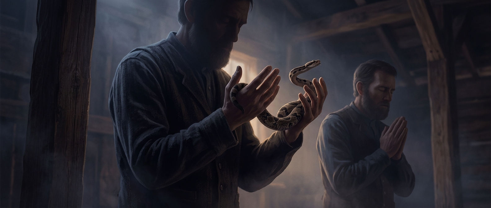 Appalachian preachers hold venomous snakes during prayer
