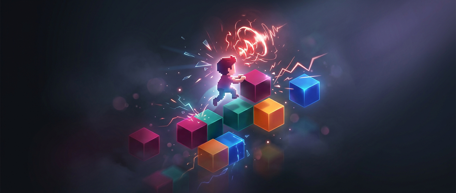 Hopping diagonally on colorful cubes while swearing loudly
