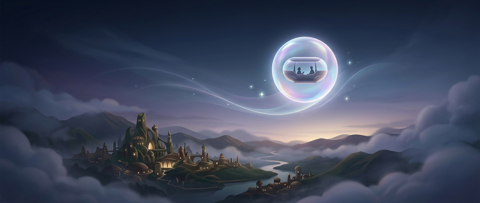 Floating through the sky in an enchanted sphere