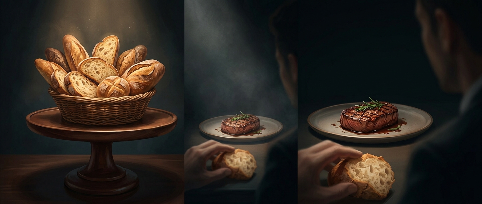 Free restaurant bread fills diners before ordering meat cuts
