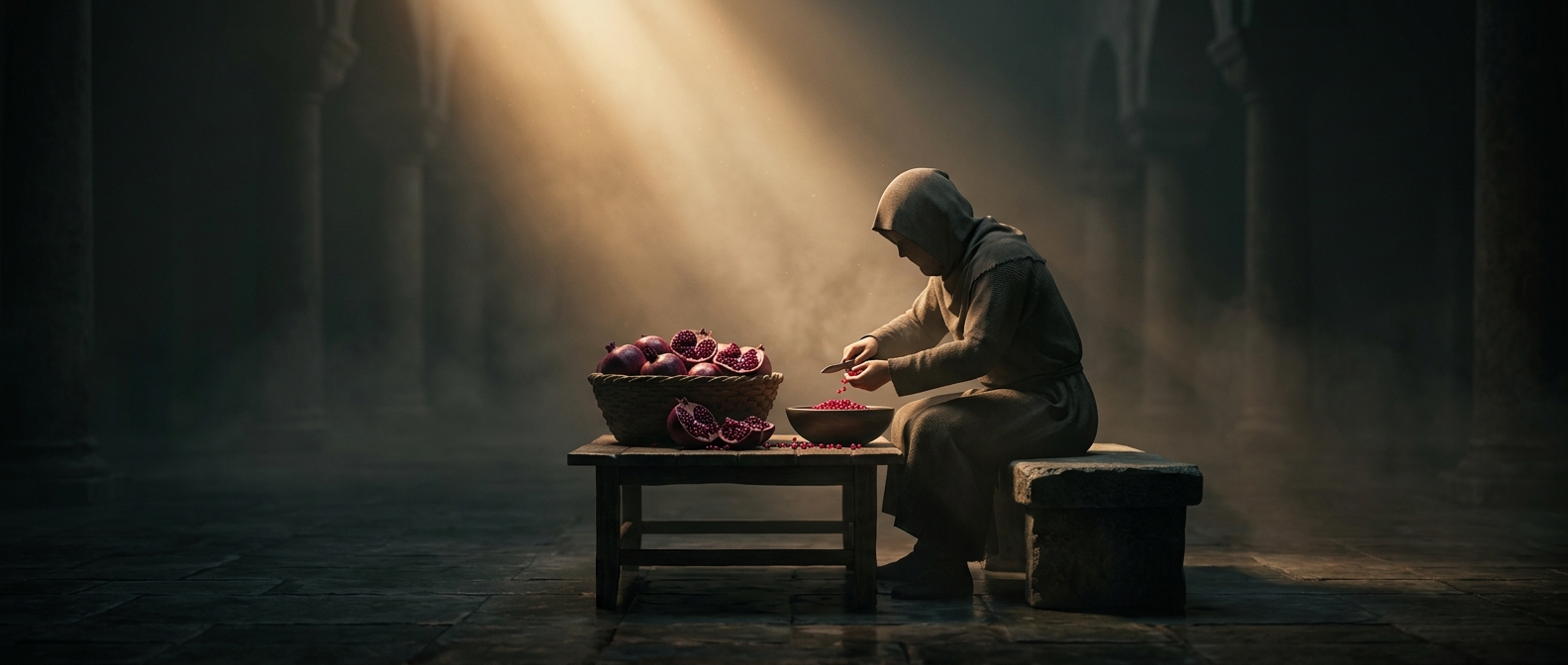 Pomegranates required intense labor to extract tiny seeds