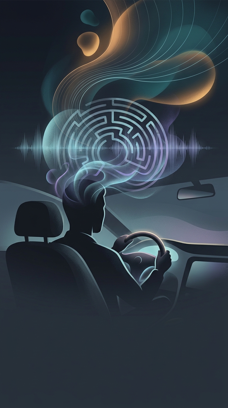 What strange psychological relief secretly drives people to take aimless late-night car rides just to listen to music?