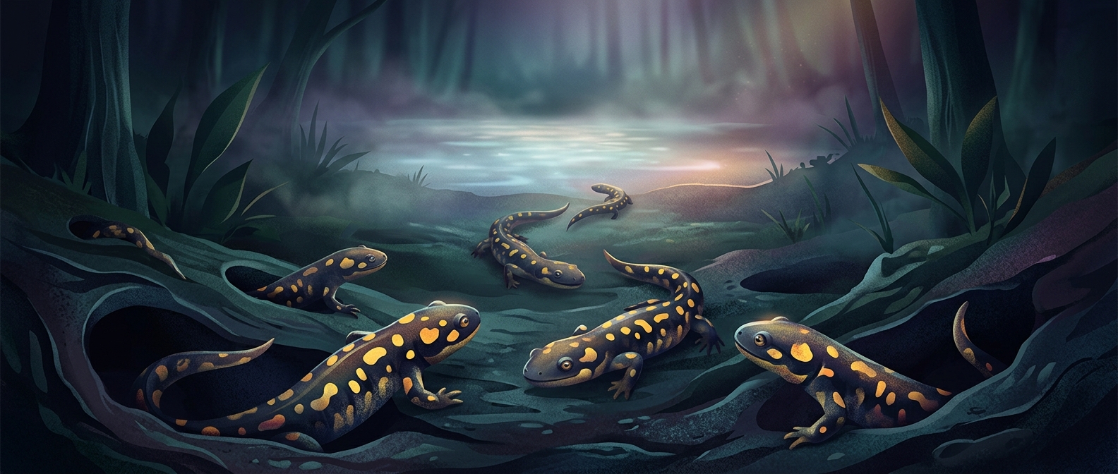 Tiger salamanders crawl out of burrows to find mating pools