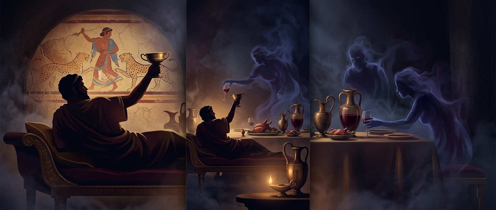 The Etruscans held lavish banquets beside the dead