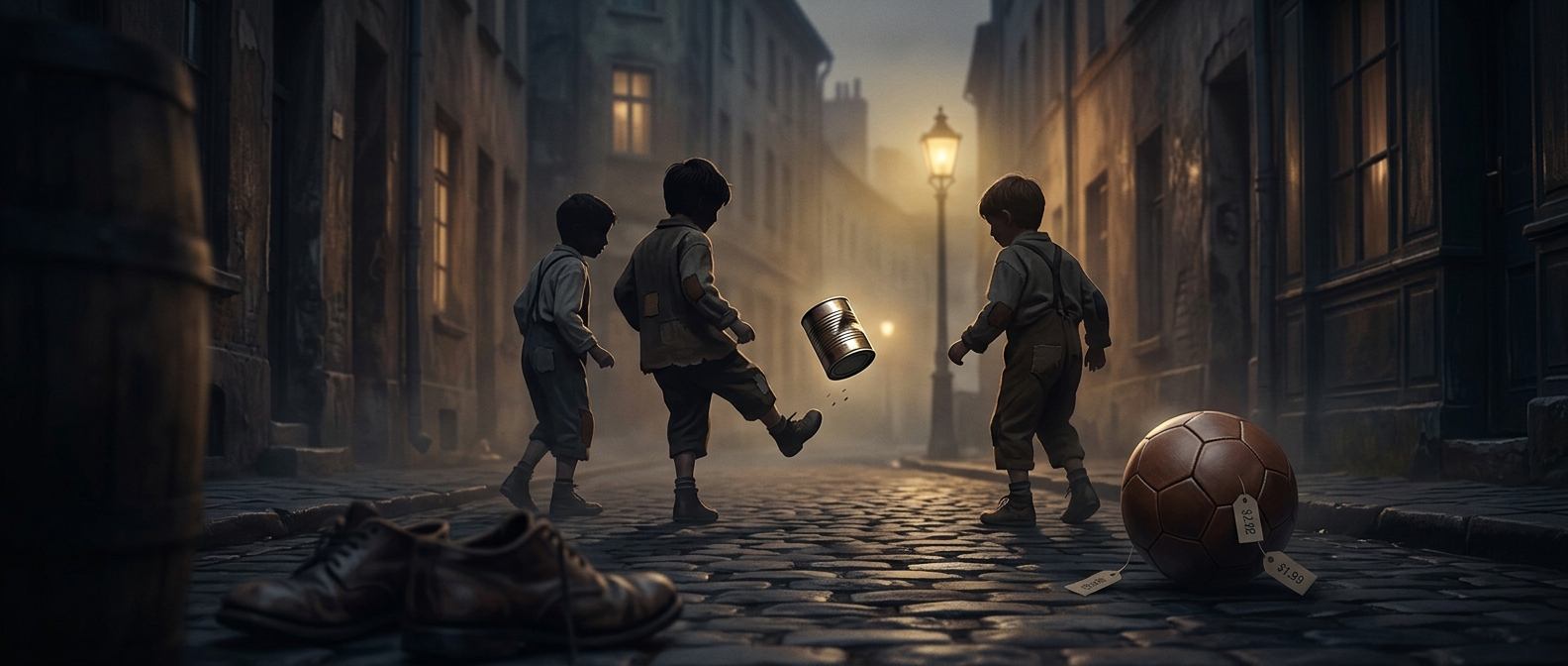 Kick the can thrived because sports equipment cost money