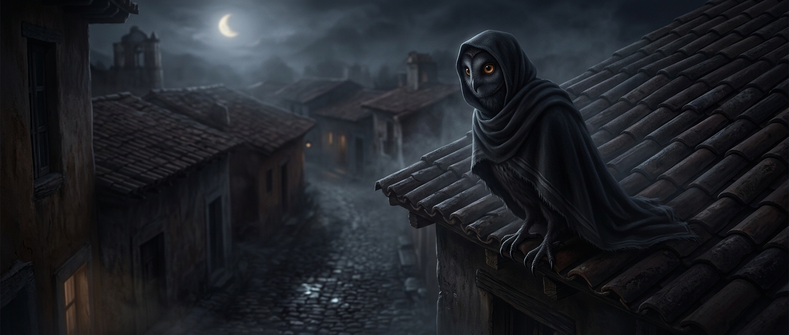 Mexican folklore says owls at midnight are not birds but witches spying from rooftops in disguise