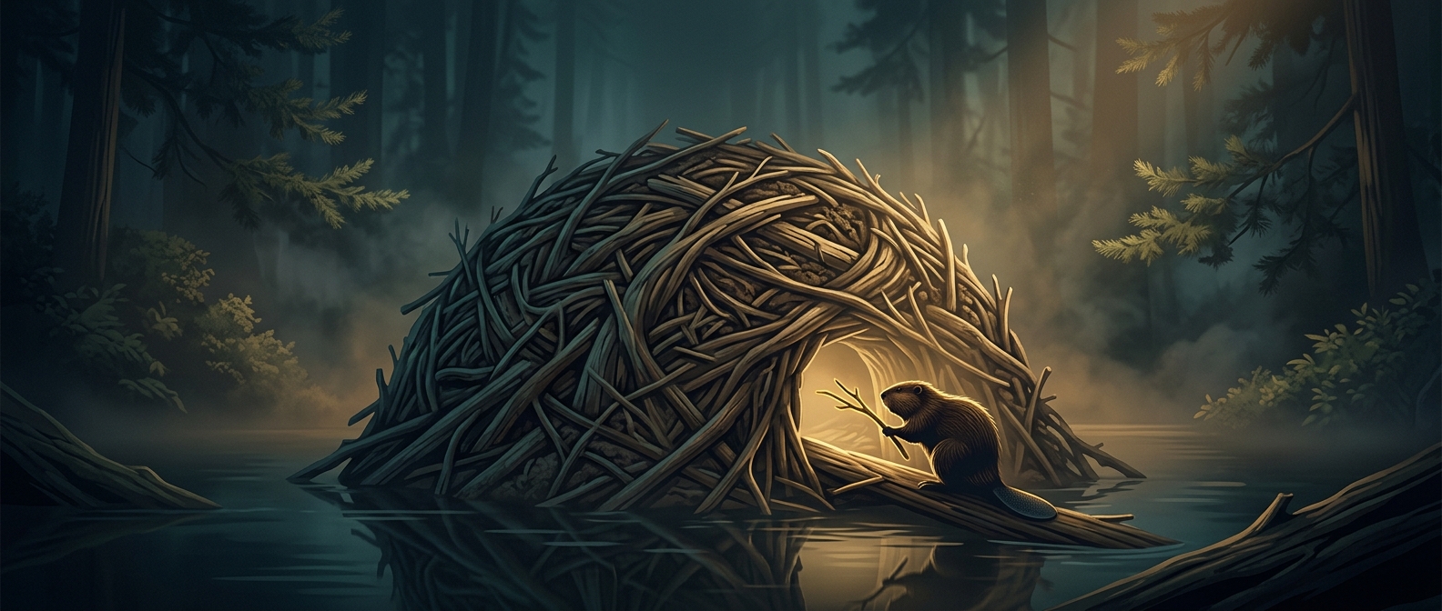 Beavers meticulously build intricate protective wooden lodges