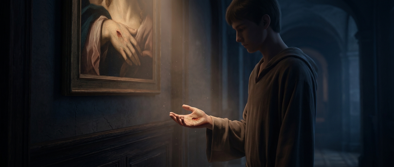 Stigmata wounds conveniently match famous paintings