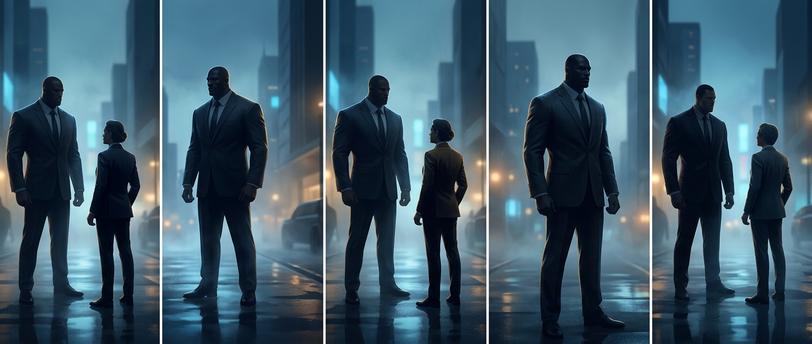 Utilizing giant bodyguards as main characters