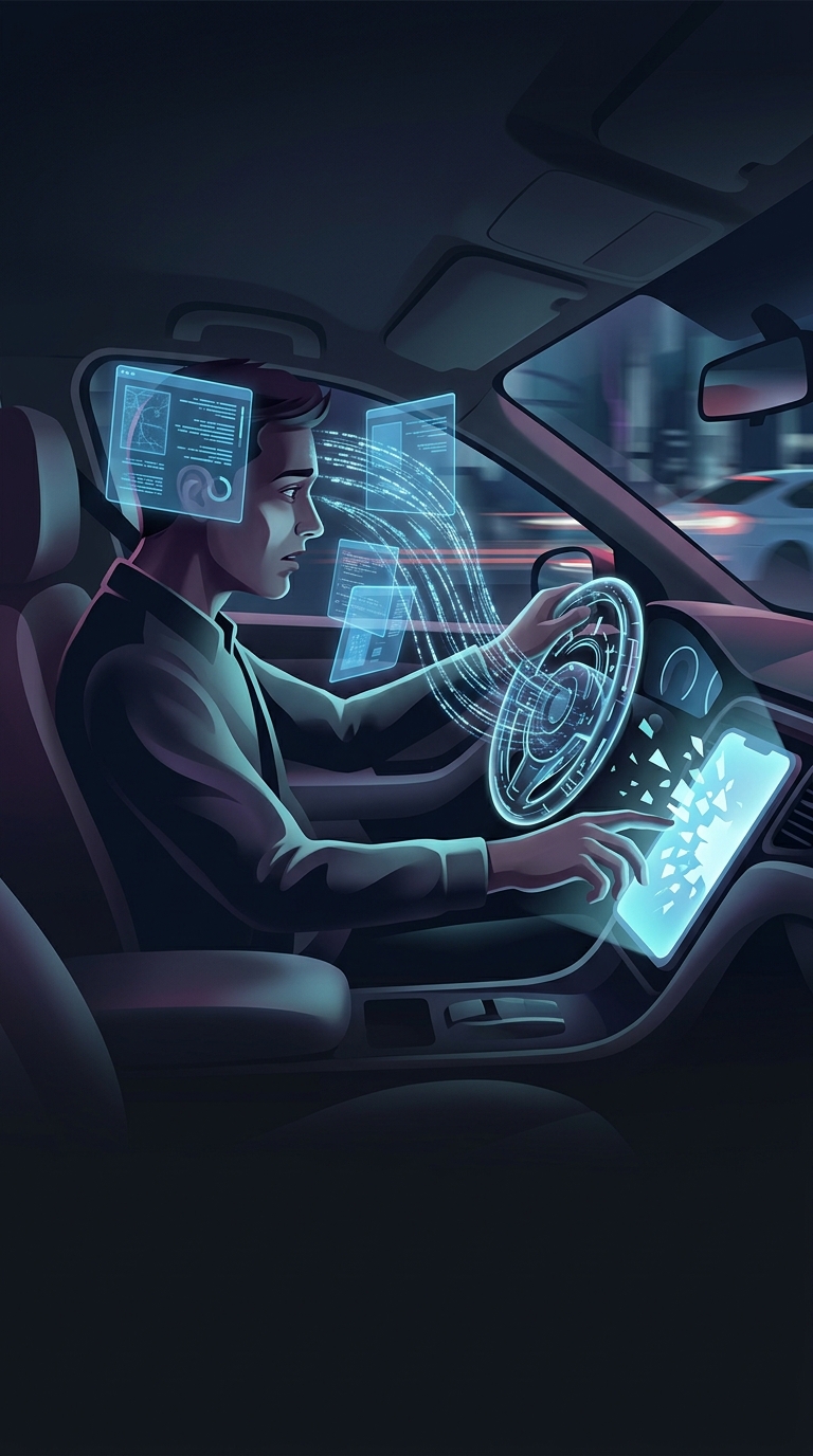 What dangerous modern convenience actually increases a driver's braking reaction time by over a full second?