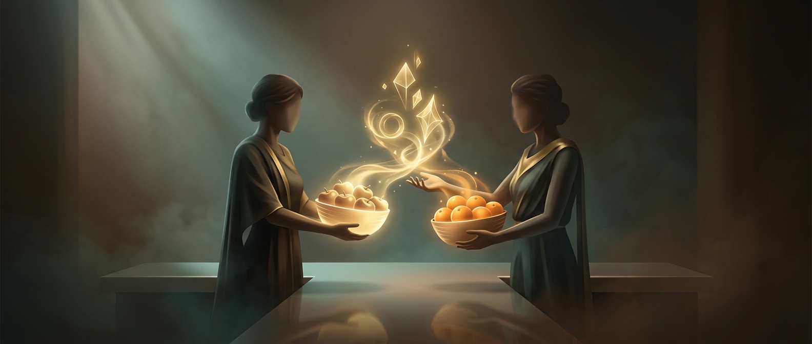 Trading apples for oranges magically creates value