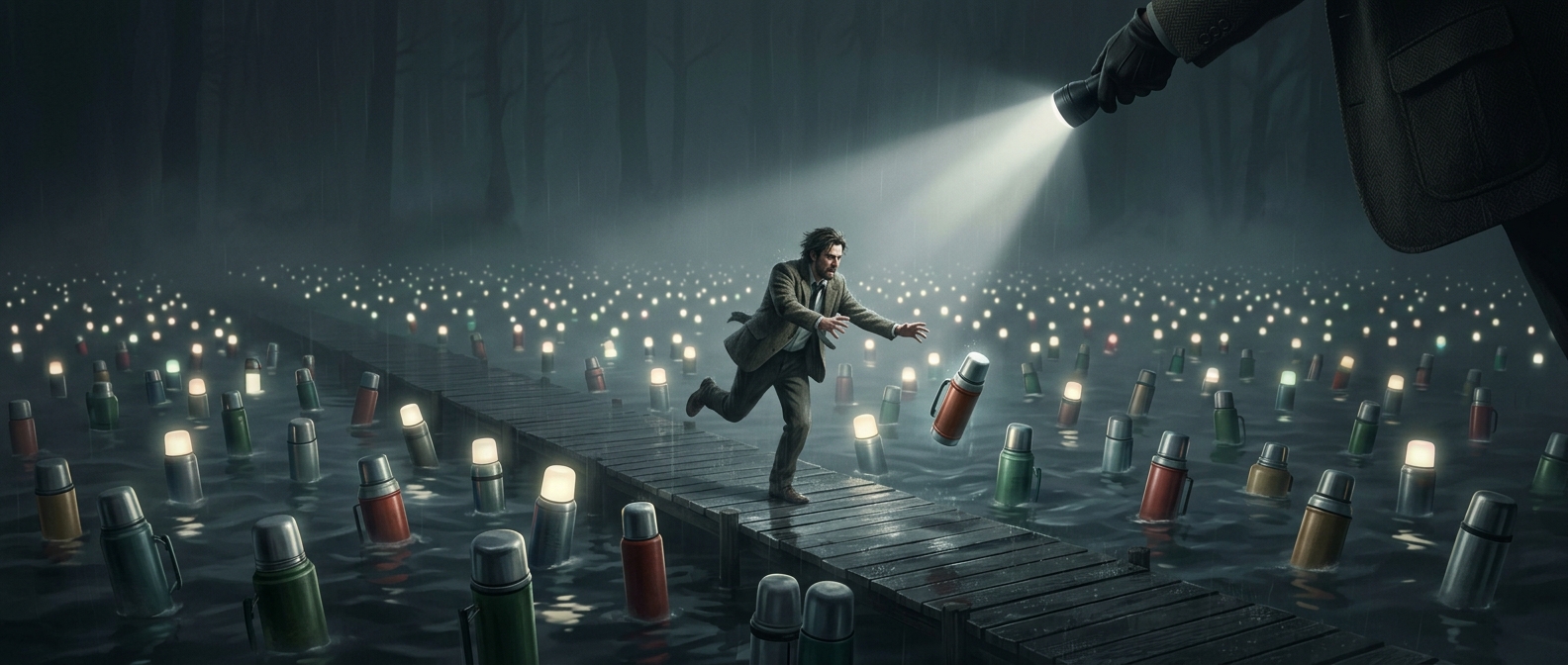 Alan Wake forces a frantic writer to collect random thermoses