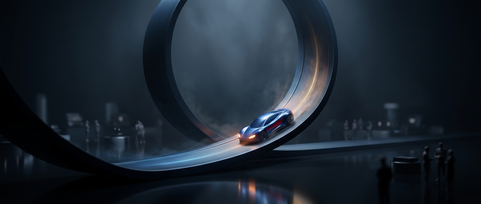 Toy car track loops rely on strict entry speeds