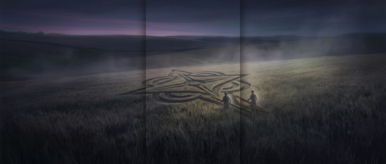 Guys with planks created elaborate alien art