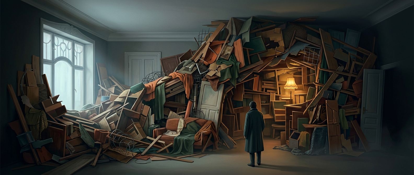 The house-sized sculpture made of trash