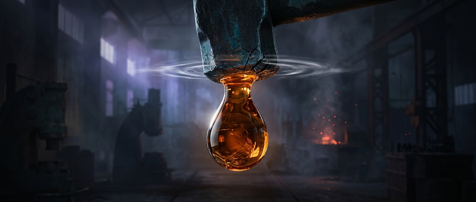 This glass drop survives a hammer—until its tail breaks