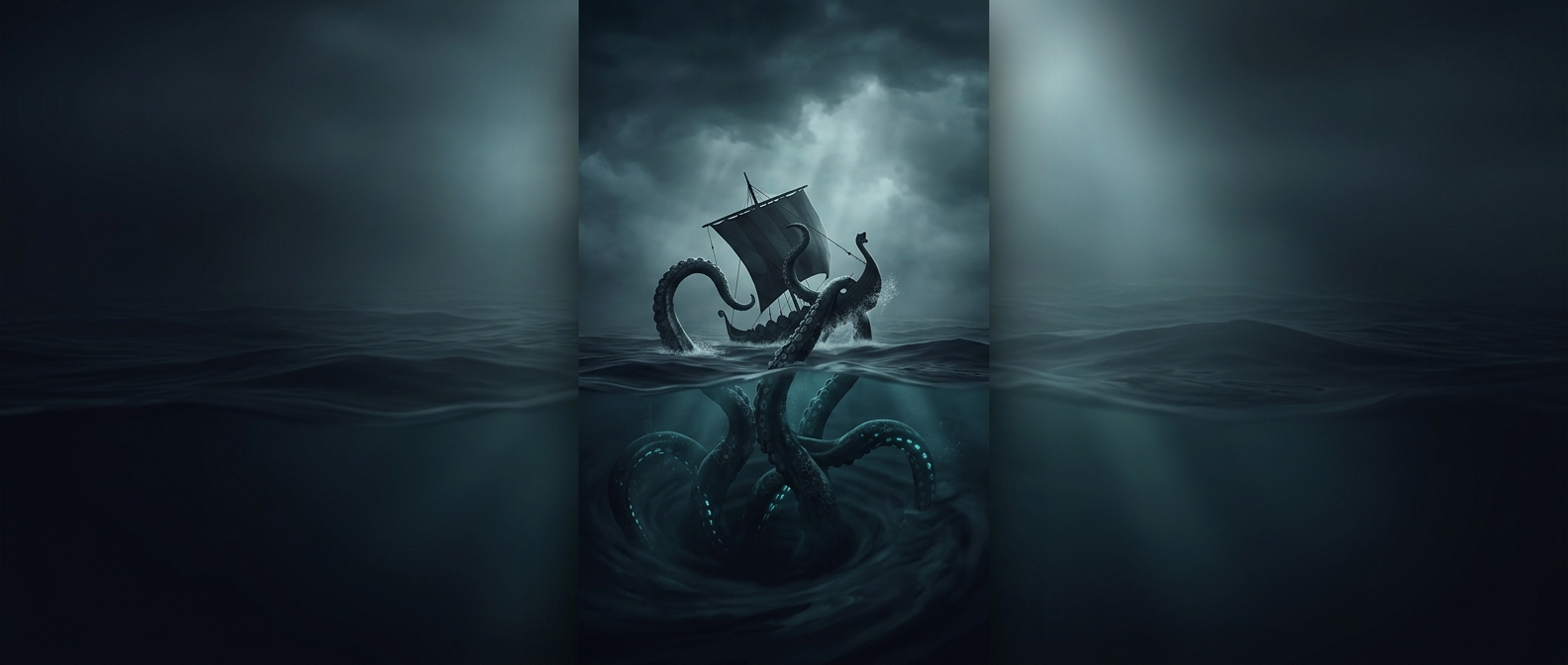 Кракен — легендарное морское чудовище, утягивающее корабли на дно