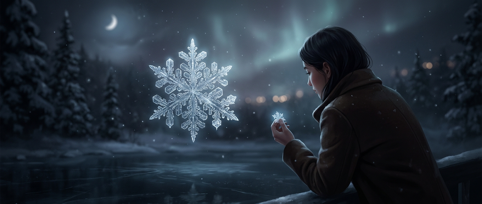 Admiring intricate frozen water before it melts