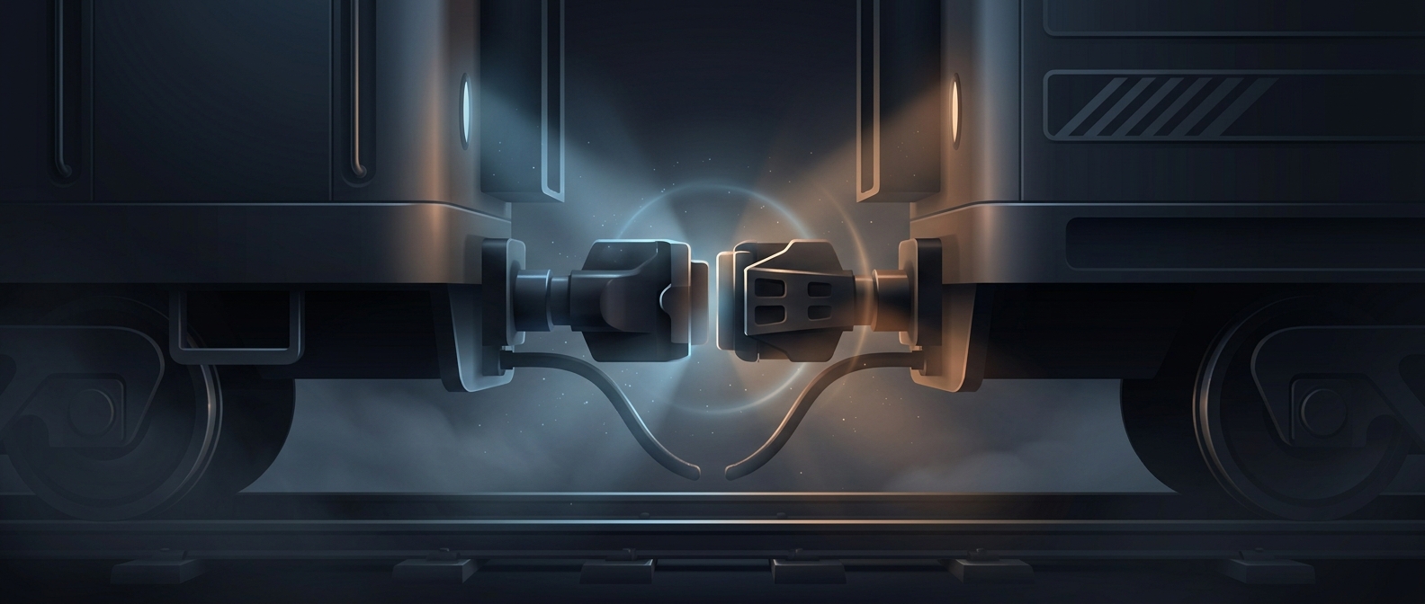 Train couplers lock entirely automatically
