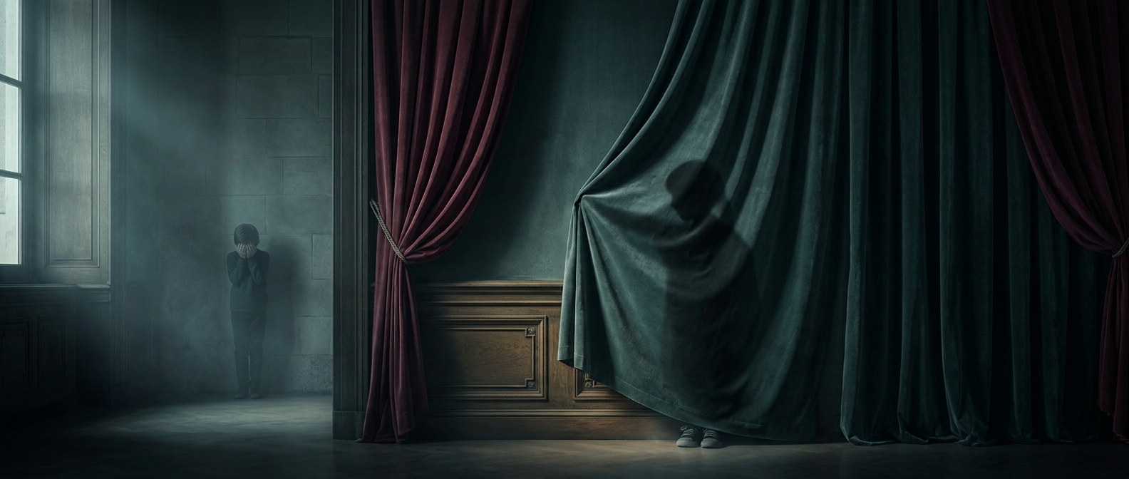 Concealing your body behind curtains while someone counts