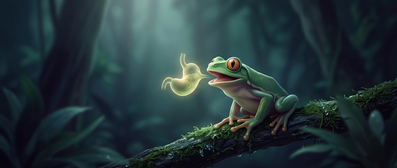 A frog may vomit up its entire stomach