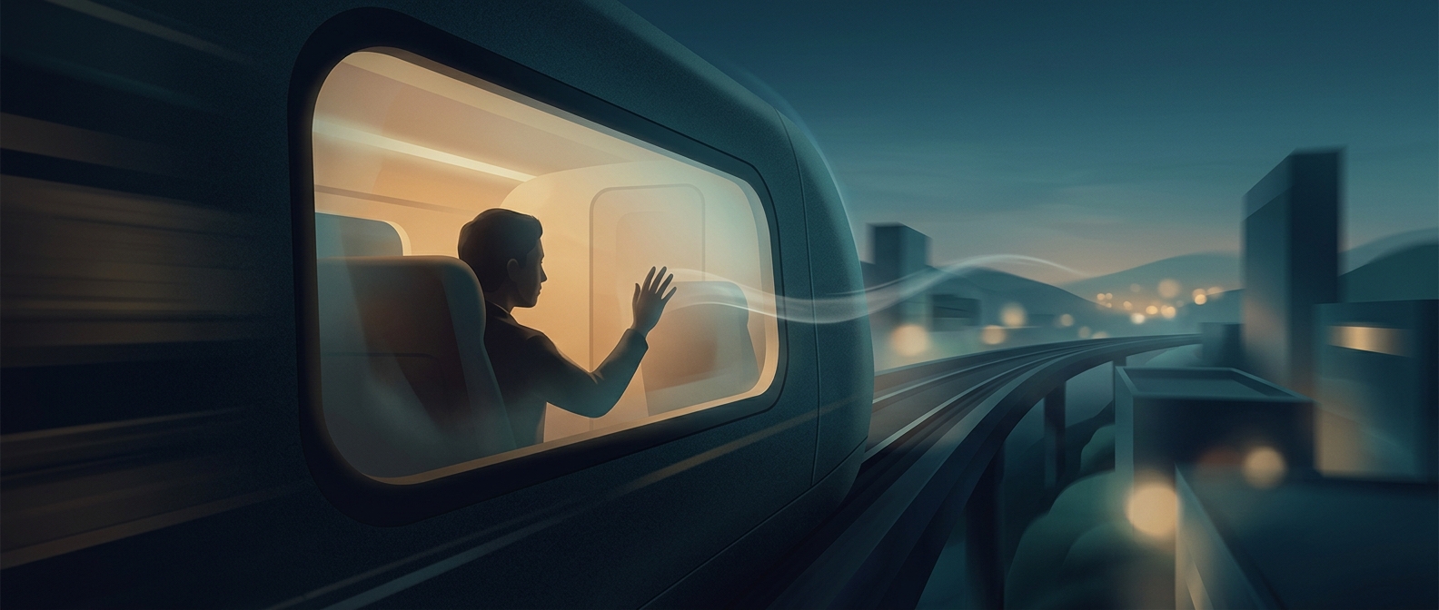 Waving at strangers from a moving passenger rail