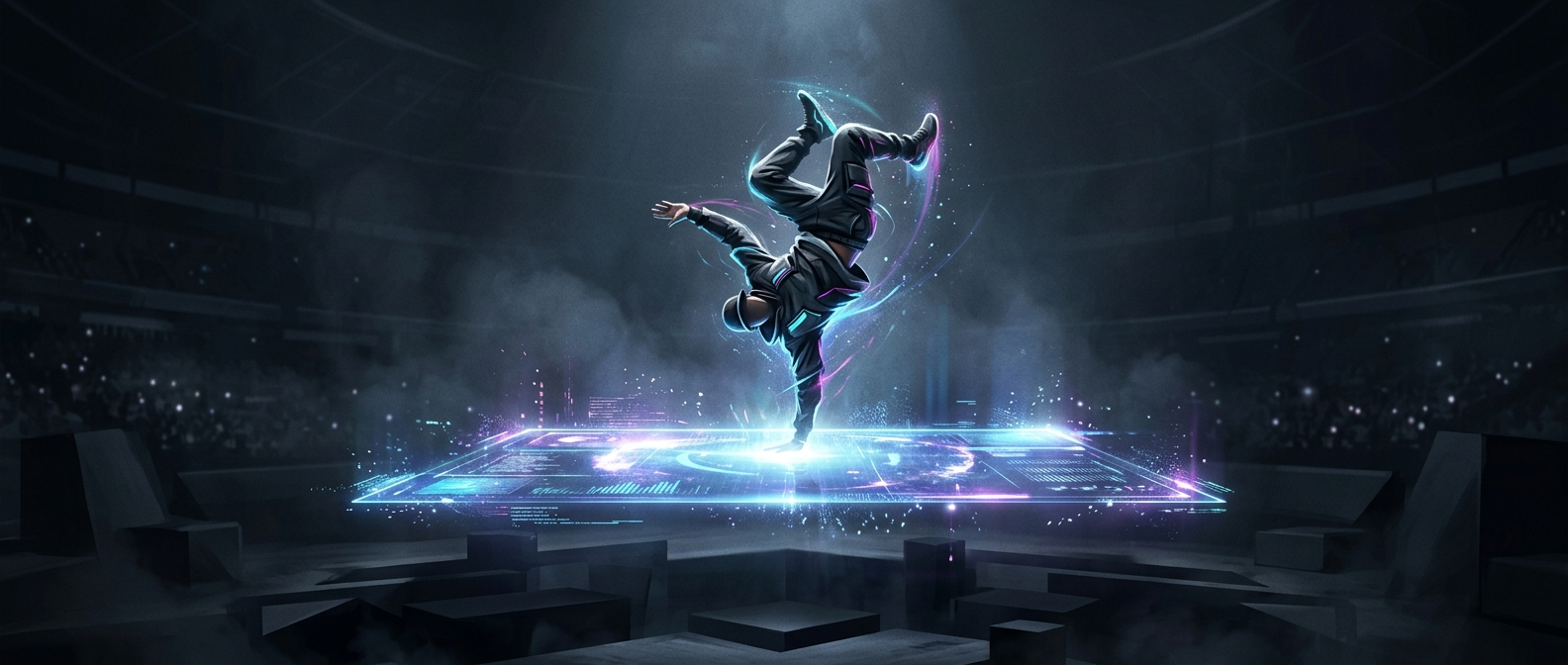 Doing absurd breakdance moves mid-air on a digital board