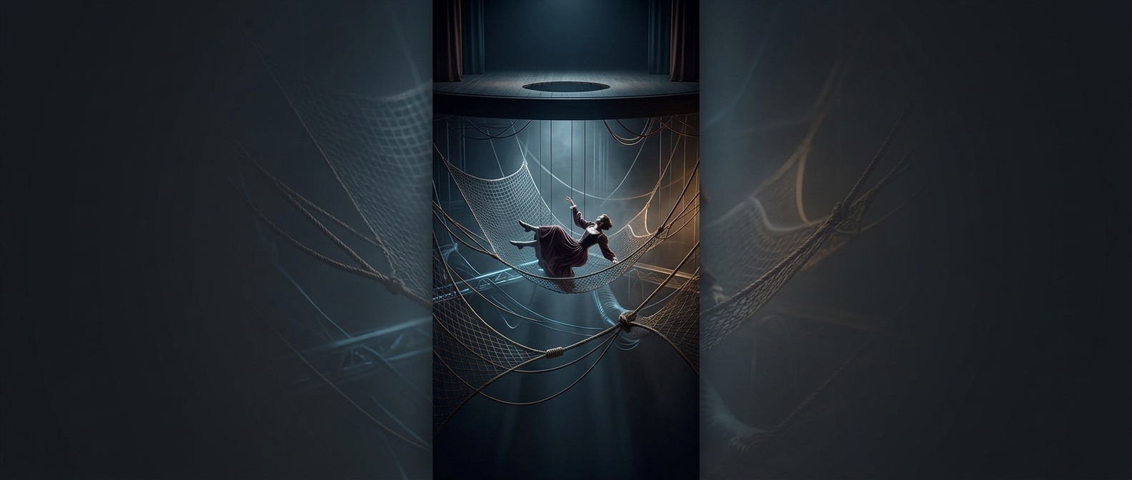 What catches actors when they vanish through the stage