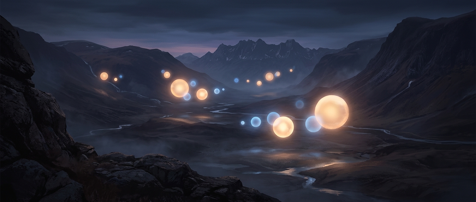 Hessdalen lights appear as floating orbs over a valley