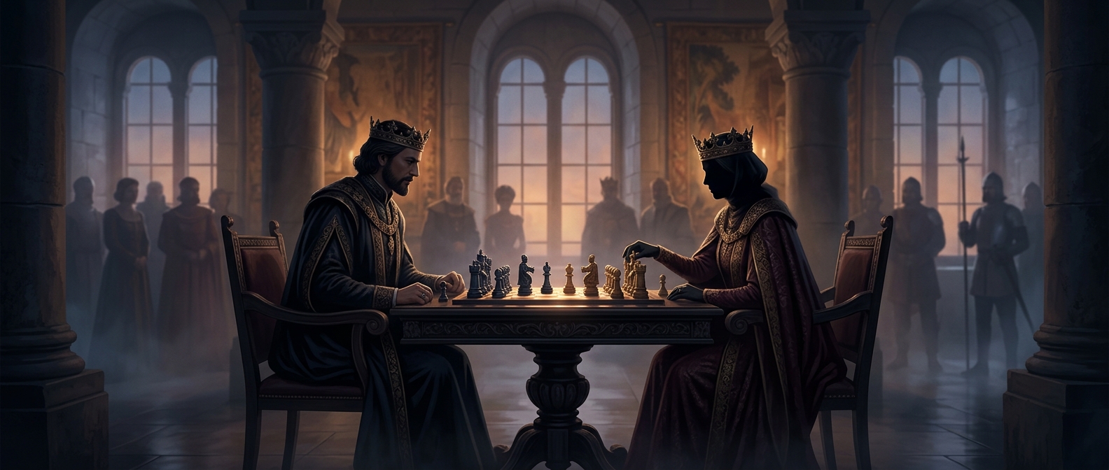 Chess played as a peaceful proxy for royal conflicts