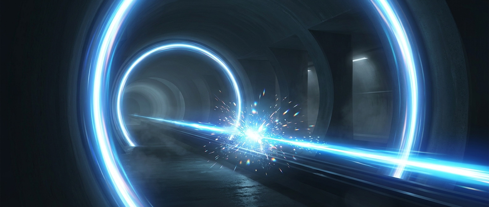 Giant underground rings smash subatomic particles together