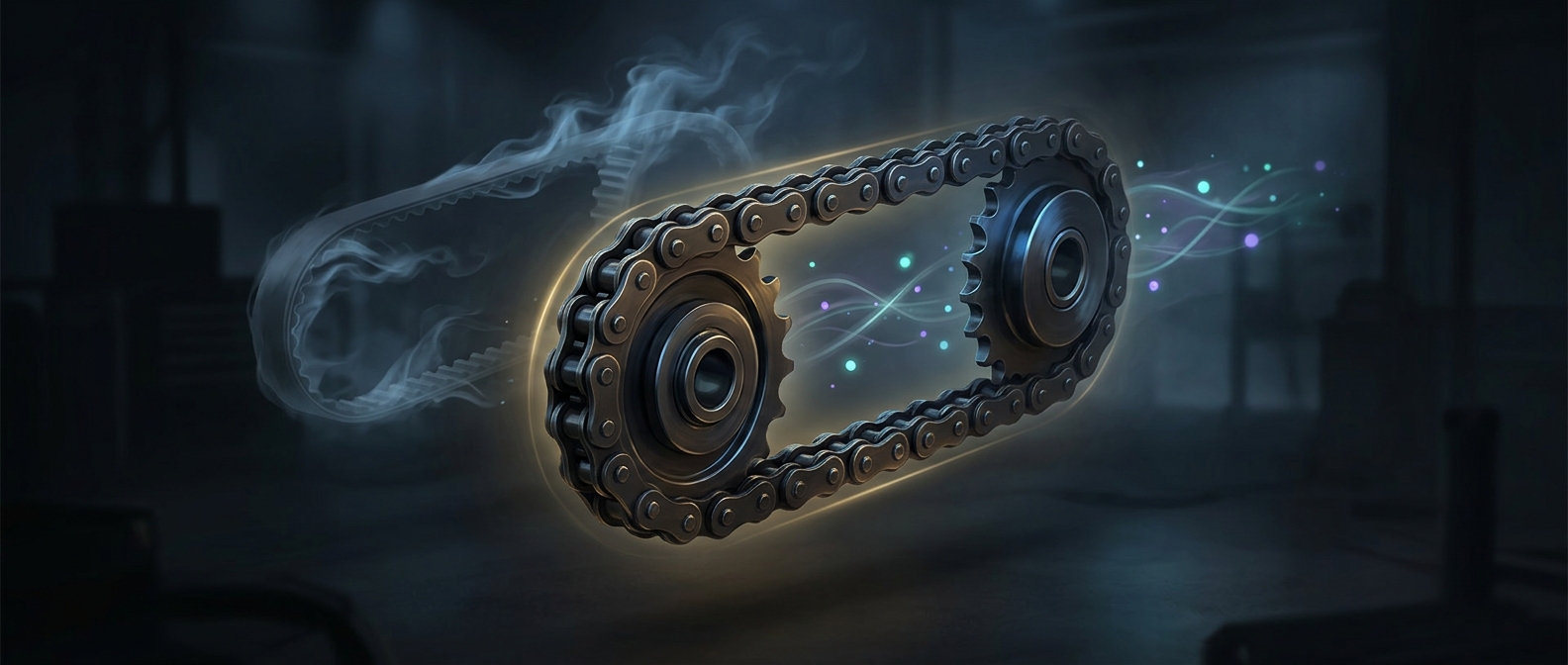 Цепной привод мотоцикла теряет меньше мощности, чем резиновый ремень
