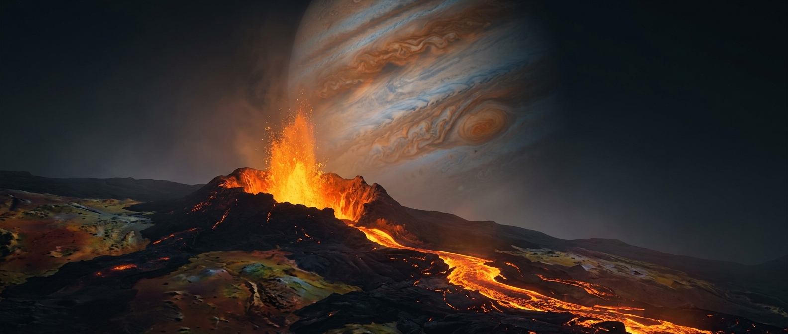 Io is a moon covered in active volcanoes