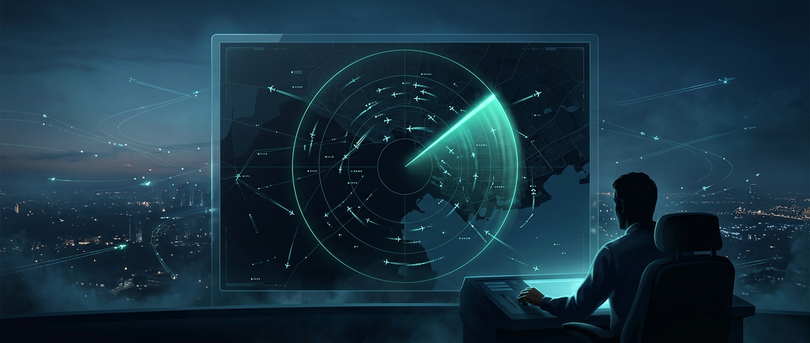 Air traffic radar updates sweep every few seconds