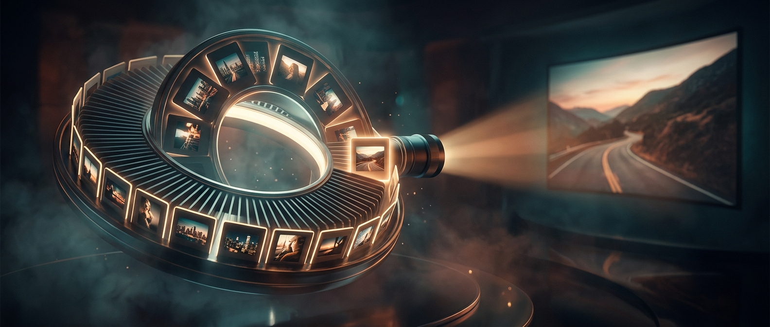 Slide projectors advance photographs using circular carousels