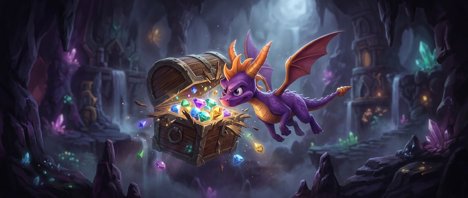 Spyro the Dragon headbutts chests for shiny rare gems