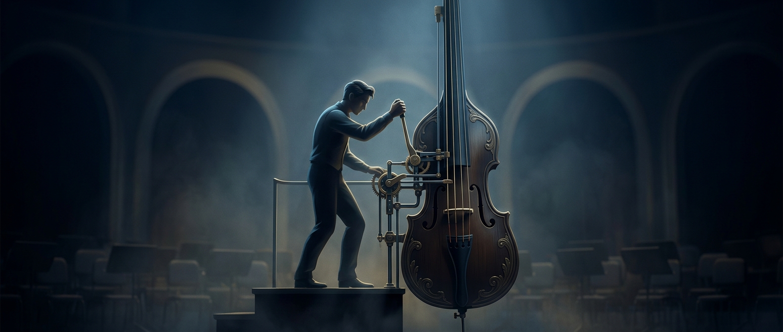 The giant Octobass is played with hand and foot levers