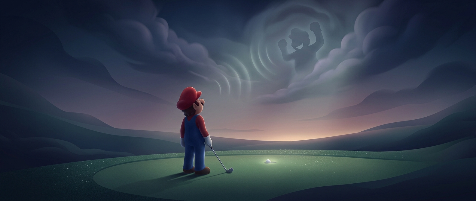 Mario Golf features an unseen announcer cheering shots