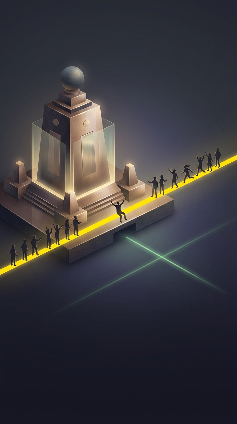 Tourists visiting the Mitad del Mundo monument in Ecuador pay to stand on a yellow line painted on the ground, which was established in 1936 to mark the exact location of the Earth's equator.