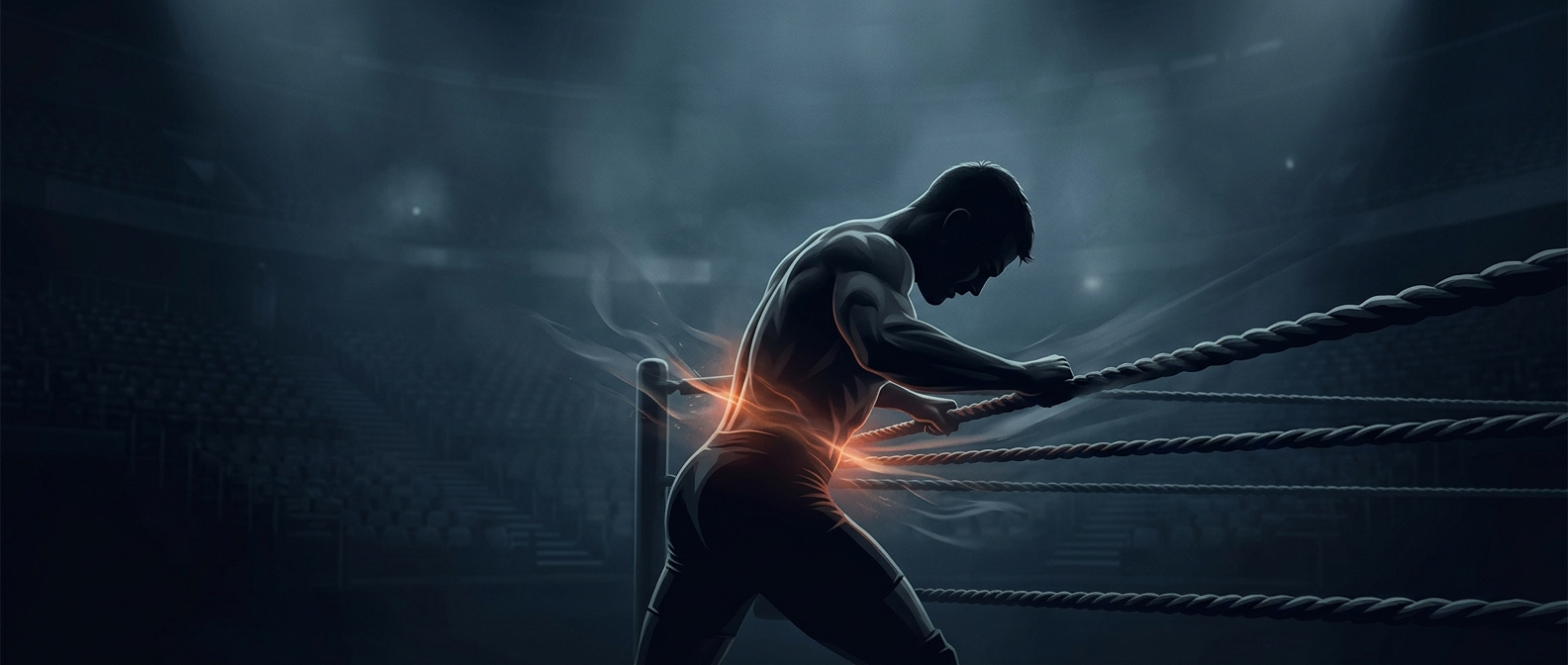 Pain of bouncing off wrestling ropes
