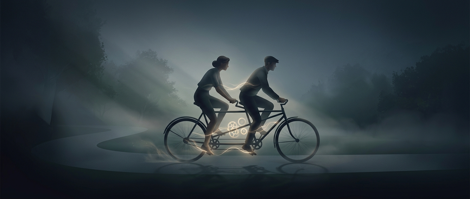Tandem bikes force riders to pedal in unison